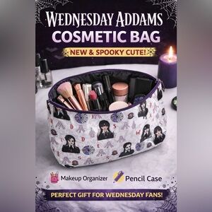Wednesday Addams Cosmetic Bag Makeup Pouch Pencil Case Travel Organizer NEW